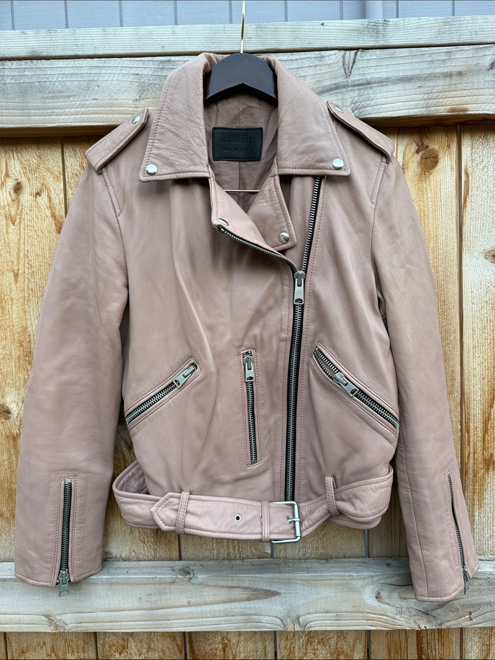 AllSaints Blush Leather Biker Jacket